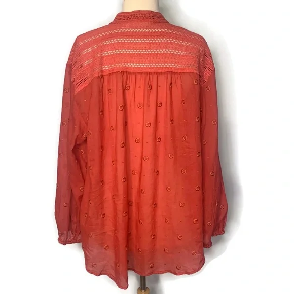 Maeve by Anthropology Coral Embroidered Voile Augusta Peasant Blouse Top Large - Picture 6 of 14